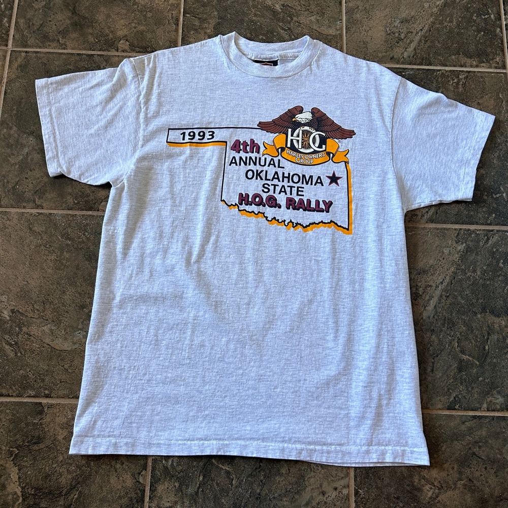 Harley-Davidson White Graphic Tee 1993 Oklahoma H.O.G. Rally